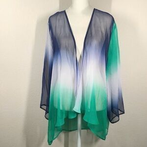 SOFT SURROUNDINGS Silk Chiffon Ombré Topper Cardigan Sheer Beach Vacation L
